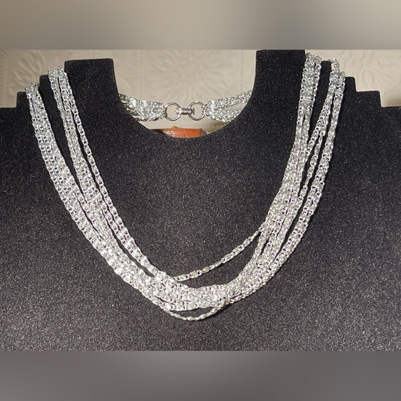 Vintage SARAH COV Silver Tone 8 Strand Choker Necklace - Picture 7 of 9